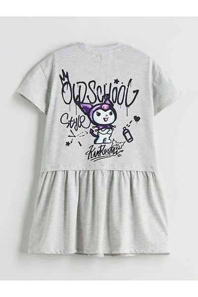 LC Waikiki LCW Kids Rochie pentru fetiță cu decolteu în formă de ciclism gri cu imprimeu Kuromi
