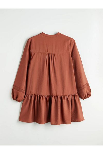 LC Waikiki Lcw Vision Brown Scoop Neckline Embroidery A-Line Mini Dress