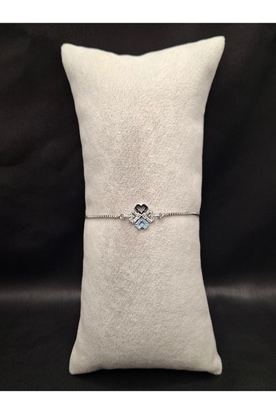 Han Ticarethane Silver Color Stone Clover Model Bracelet