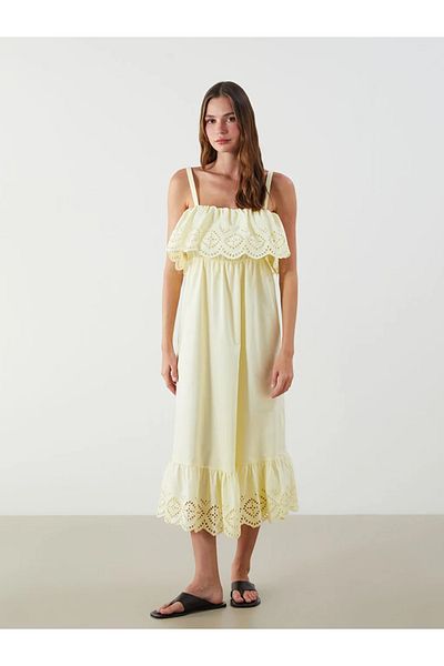 LC Waikiki Lcw Vision Sari Openwork Strap Waist Seat Poplin Dress