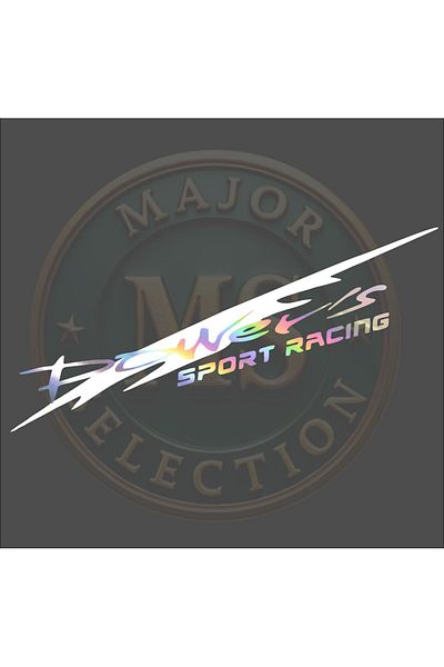 MS Major Selection Autocolant Power's SPORT RACING 30X5,5 cm. În negru, alb, portocaliu, roșu, verde, culori hologramă