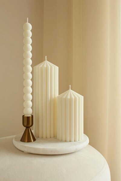 SCA CANDLE Dekoratif Mum Çokgen +Şamdan Mum Toplam 3 parça