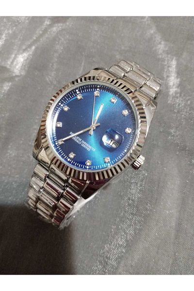 Brality Silver Steel Band Men's Watch Watch...Navy Blue Stone Dial... Silver Case 6080