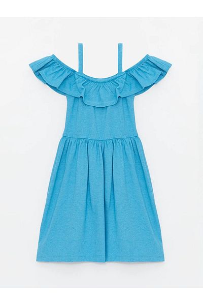 LC Waikiki Lcw eco turquoise boat neck girl's dress