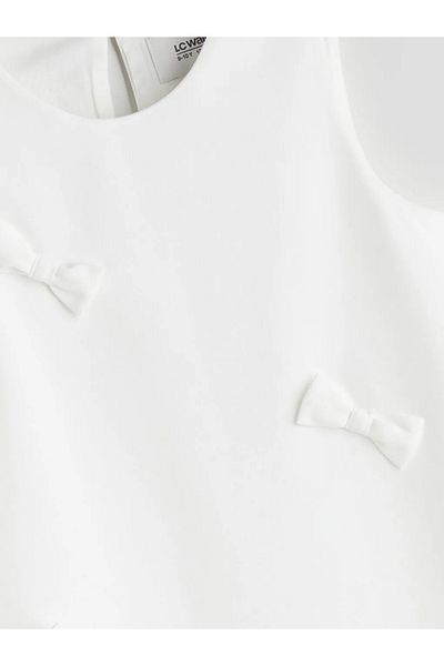 LC Waikiki Lcw Kids White Crew Neck Bow Detail Girls' Dress