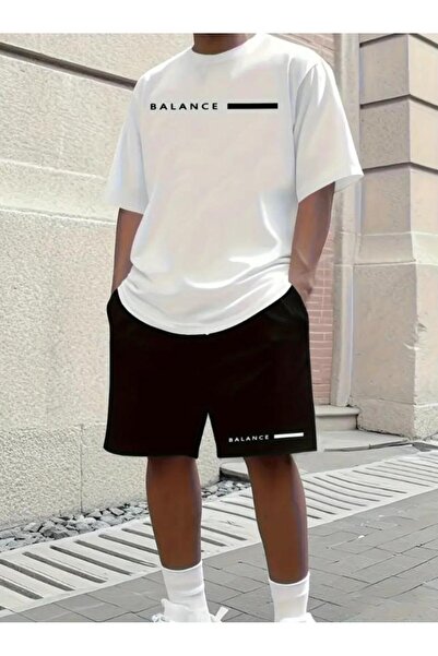 Moda Wear Unisex Baskılı Oversize t-shirt eşofman 2 Li settt