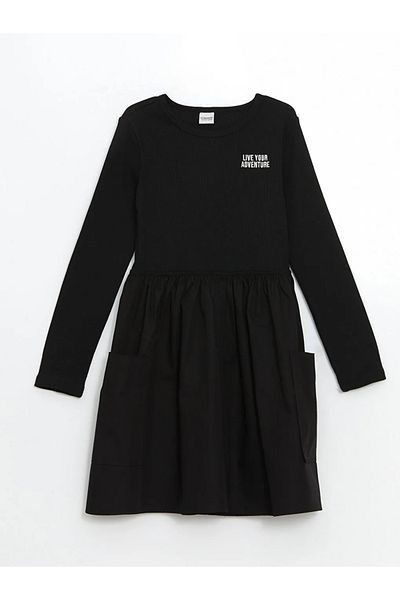 LC Waikiki Lcw Kids Black Crew Neck Girls' Dress
