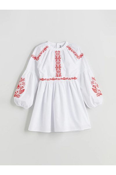 LC Waikiki Lcw Kids White Crew Neck Embroidered Girl's Dress