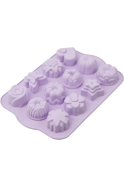 Mena Rise Şirinshop 12-Piece Mixed Cake Mold - Lilac, Non-Stick and Flexible Silicone, Easy Release 1108107