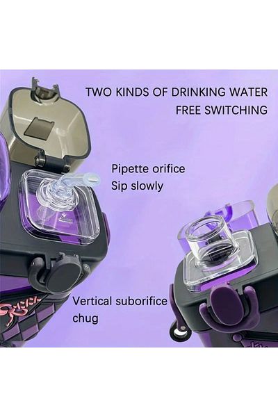 ada çanta kırtasiye Kuromi Figured Plastic Children's Water Bottle Flask 680ml Two Compartment Cover with Strap Ad15152