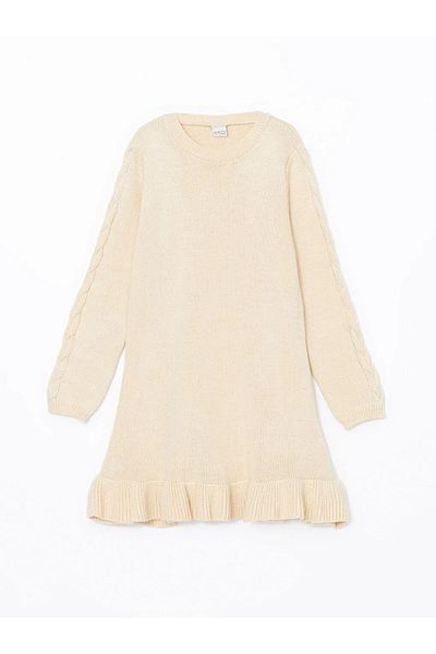 LC Waikiki Lcw Eco Ecru Crew Neck Girl's Knitwear Dress