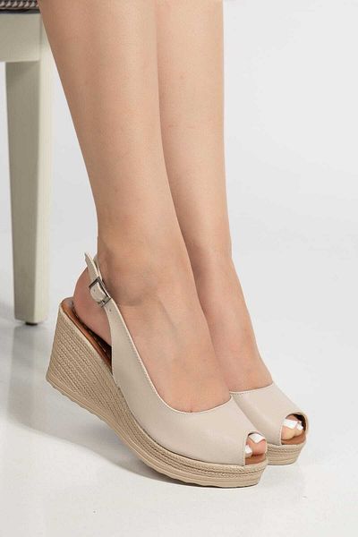Kartezyen New Season Ready-Made Wedge Heel Beige Shoes