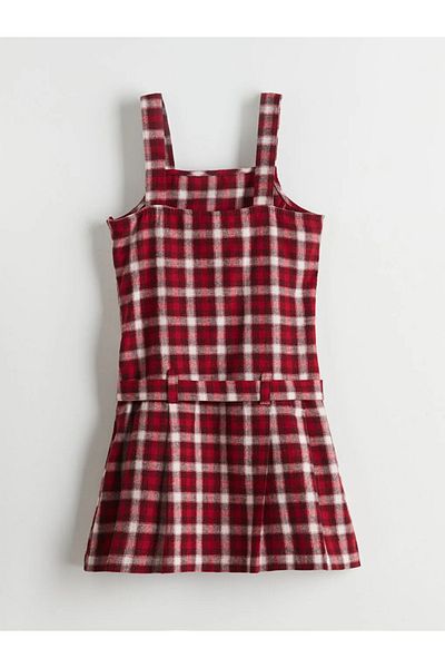 LC Waikiki Lcw Kids Red Square Collar Plaid Girl's Salopet Dress