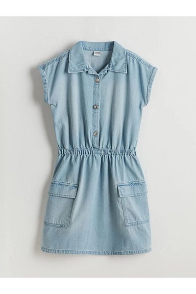 LC Waikiki Lcw Kids Indigo Shirt Collar Girl Jean Dress