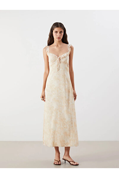 LC Waikiki LCW Vision Karişik Çiçekli Askılı Fırfırlı Belden Oturtmalı Elbise