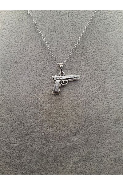 Han Ticarethane Silver Color Pistol Model Necklace