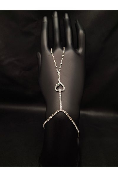 Han Ticarethane Silver Color Stone Waterway Model Snake Heart Detailed Shahmeran