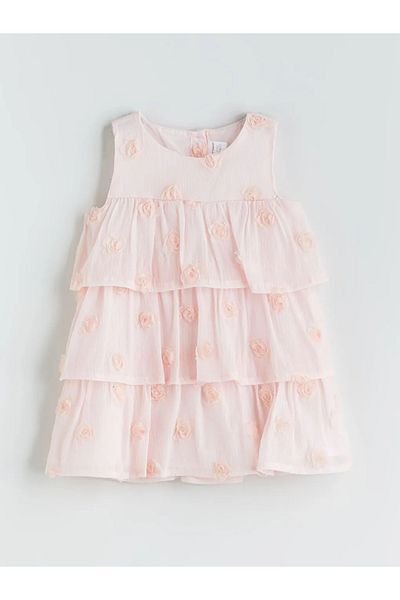 LC Waikiki Lcw Baby Ecru Crew Neck Floral Baby Girl Dress