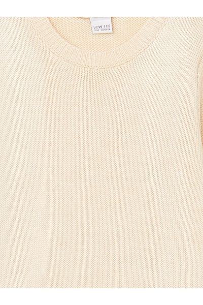 LC Waikiki Lcw Eco Ecru Crew Neck Girl's Knitwear Dress