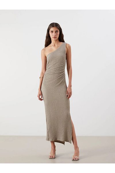 LC Waikiki Lcw Vision Brown One Shoulder Gathered Dress