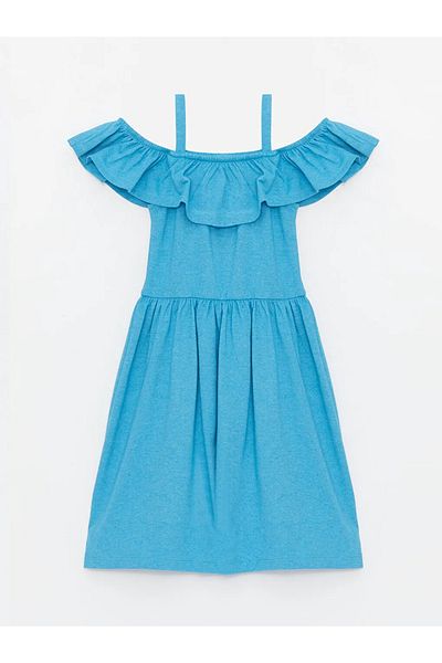 LC Waikiki Lcw eco turquoise boat neck girl's dress