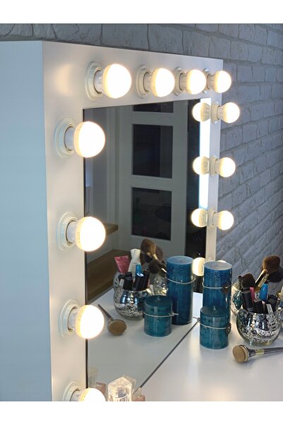 SERSIMO Masa de toaleta si machiaj Hollywood Pro, alba, cu 4 sertare, oglinda si 12 LED-uri, 90x40x140 cm