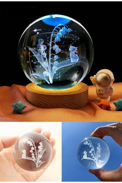 Wolawood Premium Crystal Glass Snow Globe 3D Illuminated Rgb Lamp Wooden Base Led Decorative USB Gift Set