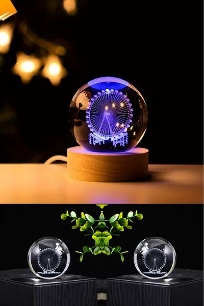 Wolawood Premium Crystal Glass Snow Globe 3D Illuminated Rgb Lamp Wooden Base Led Decorative USB Gift Set