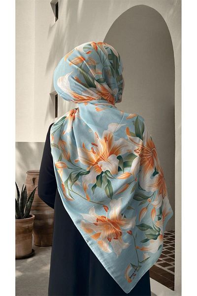 ESSLERA Rose Pattern Turquoise Cotton Soft Shawl