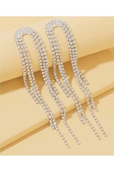 monalisatoka Kadın Su Yolu Sallantılı Zincir Taşlı Gümüş Küpe