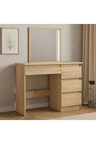SERSIMO Masa De Toaleta Si Machiaj Beta Cu Oglinda Si 4 Sertare, 94x43x130 Cm, Finisaj Sonoma