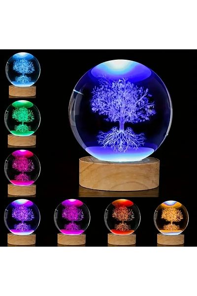 Wolawood Premium Crystal Glass Snow Globe 3D Illuminated Rgb Lamp Wooden Base Led Decorative USB Gift Set