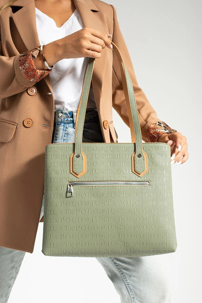 Just Polo Women's Green Tan Large Size Handbag Suitable for Daily Combination...