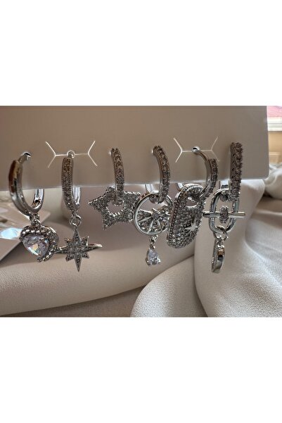 RİSE Steel 6 Zircon Stone Dangle Earrings