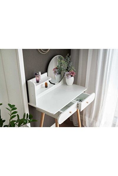 SERSIMO Masă de toaletă și machiaj Siena, albă, cu 2 sertare, oglindă, 80x40x121 cm