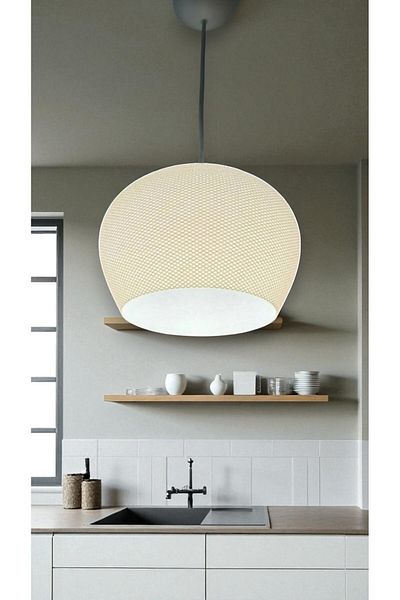 Dropcek eticaret Decorative Round Design, Minimal Pendant Lamp Single White Chandelier for Kitchen and Living Room