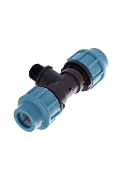 OEM Hydraulic Compression Tee HDPE 25mm X 1/2", External Thread, Pressure 16 Bar, For Water Pipes