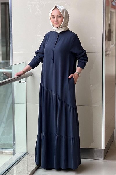Nurcan Çetin Judge Collar Five Button Valon Dress
