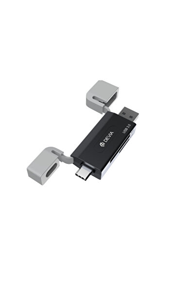Devia Cititor USB 3.0 de carduri de memorie microSD si SD cu conectare USB-C si USB, citeste 2TB