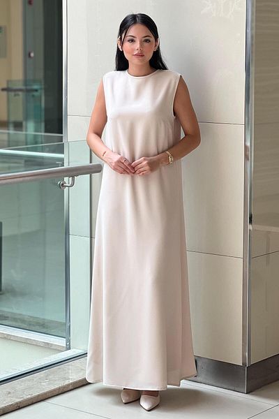 White Corner Imported Crepe Sleeveless Underwear Dress