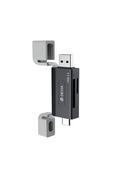 Devia USB 3.0 microSD and SD memory card reader with USB-C and USB connection, reads 2TB