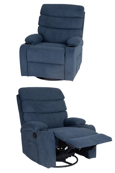 Generic Velvet Upholstered Classic Swivel rocking recliner chair Dark Blue