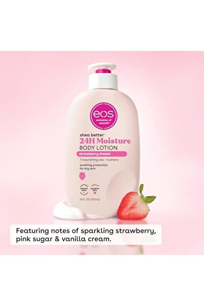Eos Shea Better Body Lotion - Strawberry Dream, 24-Hour Moisture Skin Care, 16 fl oz