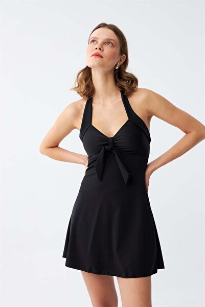 modaserdem Mdsrdm Women's Bow Black Dress Swimsuit