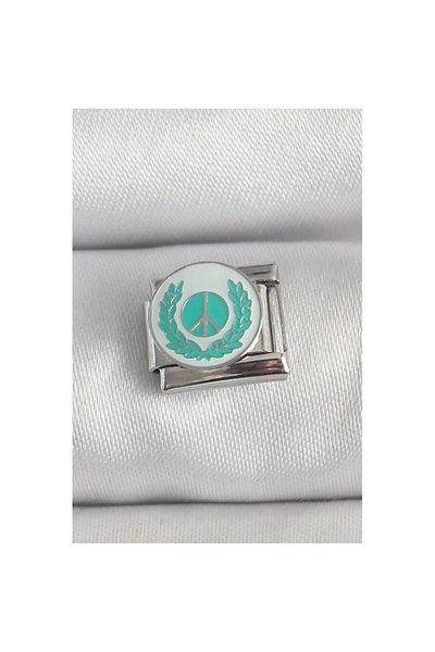 Skygo 316L Steel Silver Color White Blue Peace Sign Engraved Nomination Charm - Tj-Bc1392