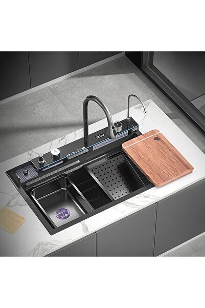 OEM Chiuveta Bucatarie Multifunctionala LED, Inox, Gri Inchis - Negru 75x45 cm