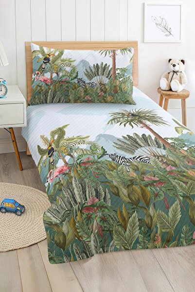 Realhomes مجموعة بيكيه مفردة للأطفال بنمط حيوانات الغابة الاستوائية باللونين ...