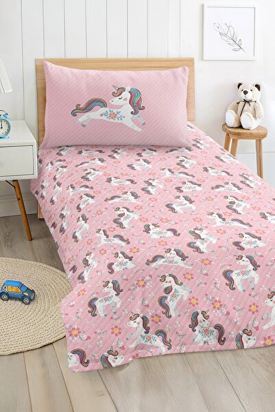 Realhomes Pink Unicorn and Flower Patterned Girl's Single Pique Set