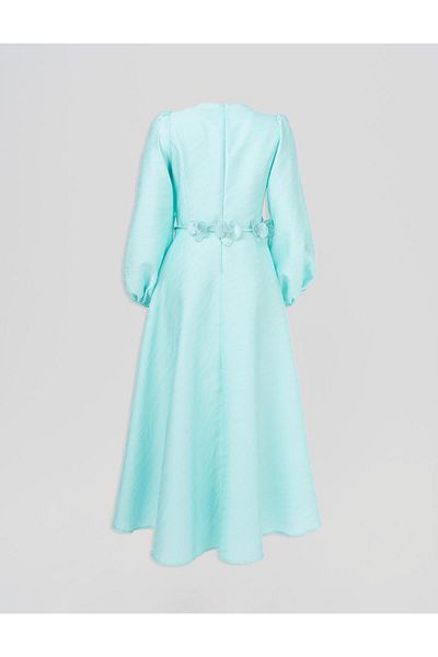 Kayra Flower Appliqued Taffeta Dress Nile Green