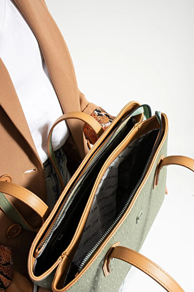 Just Polo Women's Green Camel Embossed Printed Handbag 344028Pc